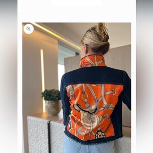 Stacy Bradley dark denim jacket, orange equestrian, XS